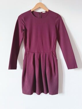 Sunday Best Tartine Dress Long Sleeve Mini Pleated Cardamom Burgundy Pockets 2